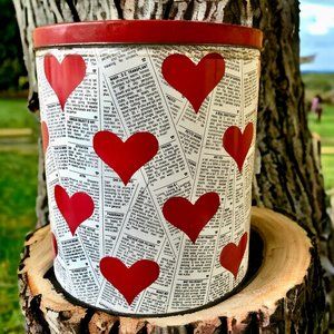 Vintage Metal Tin Can Hearts Looking For Love Ads Valentine's Day 11" tall